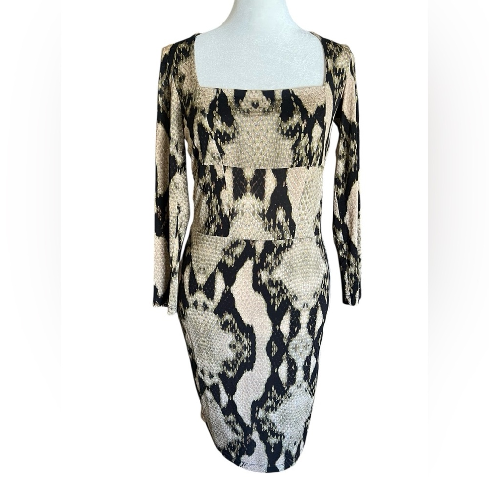 JUST CAVALLI Snake-Print 3/4-Sleeve Pencil Dress Made in Italy Sz IT 42/ US6 Y2K